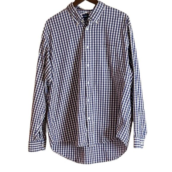Lands' End Men's Button Front Long Sleeve Check Print Shirt Size 17-17 1/2 XL - Picture 1 of 5